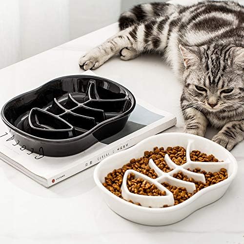 Черна Керамична Купа за кучета с бавна сервиране, Купата за котки -Керамични Забавна Интерактивна Купа За