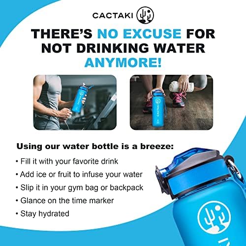 Бутилка за пиене на вода Cactaki обем 32 грама с марка време, соломинкой и каишка - Поддържате хидратирана - Следене нивото на хидратация и напомняне за необходимостта д?