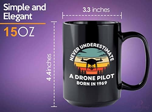Bubble Hugs 1969 Кафеена чаша за рождения ден 15 грама Черен, пилот на дрона 1969 г. rv-Подарък на 53-ти рожден
