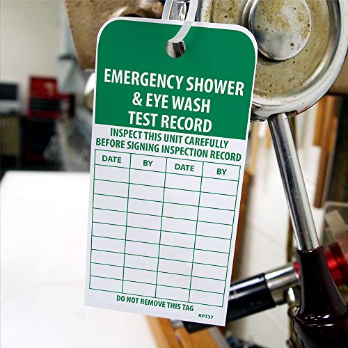 Тагове NMC EZ Pull Tags by The Roll за запис на тестовете за авариен душ и измиване на очите, Ролка от 250 бирок, височина