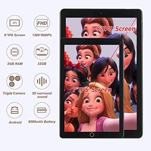 8-инчов детски таблет HeavenBird с писалка, Android-таблет за деца, Дисплей 1280 X 800 IPS HD, 2 GB, 32 GB, Wi-Fi и Bluetooth, пакет здрав калъф за защита от деца, лилаво