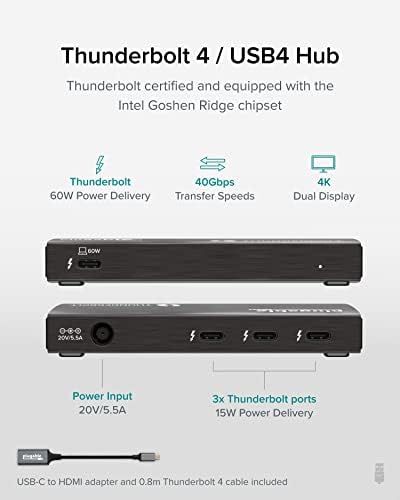 Сменяем комплект Thunderbolt 4 Hub включва USB адаптер-C до 4K, HDMI и многопортовый адаптер 7 в 1, упражнения за лаптоп с мощност 60 W, съвместимост с преносими компютри Mac, Windows, уст