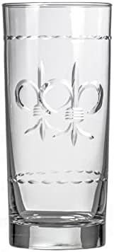 Чаша за хайбола Rolf Glass Fleur De Lis 15 унции - Комплект от 4 чаши за охлаждане - Чаша за пиене от бессвинцового стъкло, с гравирани на дебелите база - С гордост произведено в С