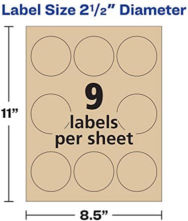 Кръгли етикети за печат Ейвъри, диаметър 2.5 инча, Крафт-кафяв, 90 Персонализация на етикети (22818)