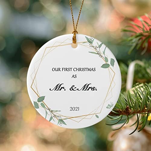 Първата ни Коледа като г-Н и г-жа Украшение 2021, Двустранни Коледни Висящи Украса на Керамични Бижута Първите Коледни