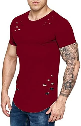 Мъжки Разкъсно Свободна Однотонная Тениска С Къси ръкави, Летен Моден Готин Топ, Хипстерская риза в стил Хип-Хоп с кръгло деколте