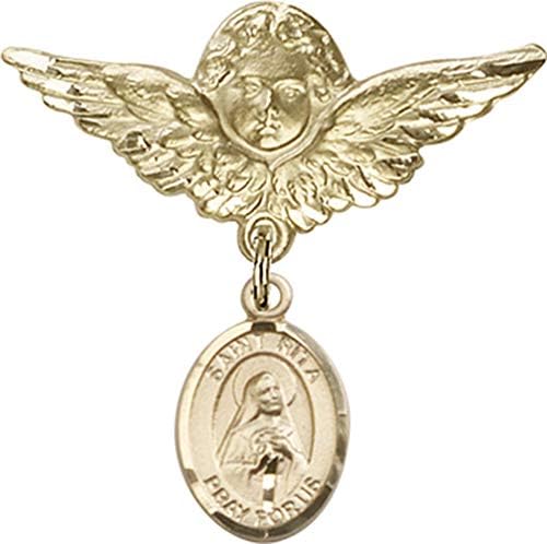 Иконата на детето Jewels Мания бейсбольным чар Свети Рита и икона на Ангел с крила | Икона детето си от 14-каратово злато