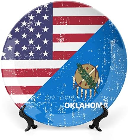 Американският Флаг на щата Оклахома Керамична Декоративна Чиния с Поставка За Поръчка от Костен Порцелан Домашна Чиния за