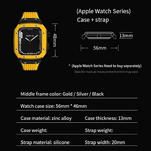 Калъф за часа от сплав FOUNCY Каишка за Apple Watch Series 8 7 6 5 4 SE 45 мм 44 мм 42 мм Луксозен Метален Гума Комплект за промяна на часа от неръждаема Стомана Mod Kit Каишка за часовник (?