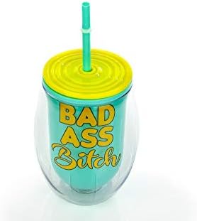 Toynk Bad Ass Bitch, за многократна употреба Пластмасова Чаша за Карнавала с капак и Соломинкой | Чаша с двойна
