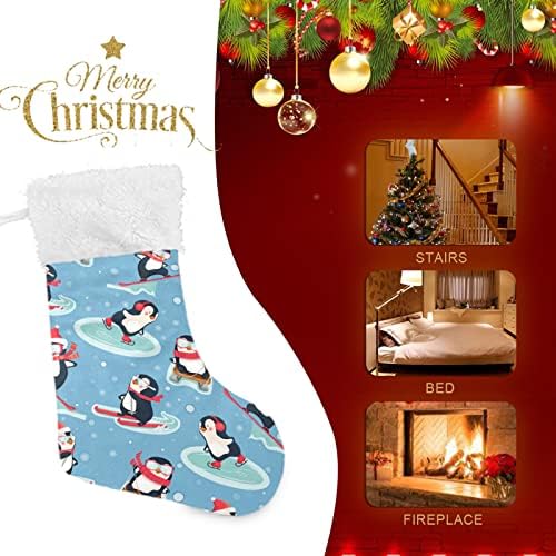 xigua Сладки Животни, Пингвини, Коледни Чорапи, Бели Плюшени Чорапи-маншети, Подарък за Притежателите на партита, Празнични Украси, декорации (17,7 инча, 1 опаковка)