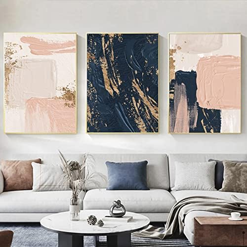Розово-Синьо Платно на Стенно Изкуство, Съвременно Абстрактно Произведение на Изкуството, Розово-Бежово Картини Плакат Абстрактна