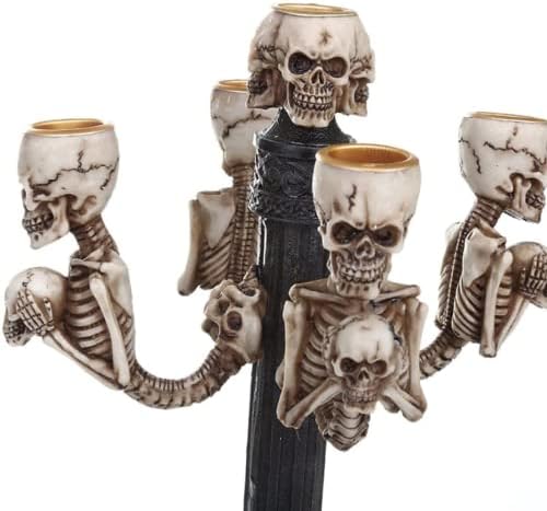 Свещник с Черепа LALEO, Беспламенный Свещник С виртуален скелет на Хелоуин, Тройни Свещи на Хелоуин, на Свещи на Хелоуин, Беспламенный Череп-Скелет за Декорация за Хел