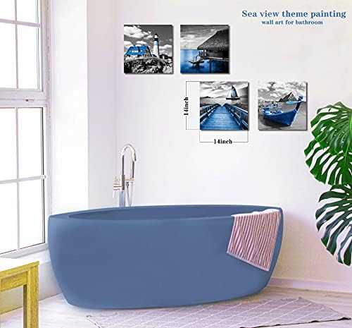 THRLVEART Синята Плажната стена-Арт Декор на крайбрежните стени за баня - Модел Декор на фара - Картина с