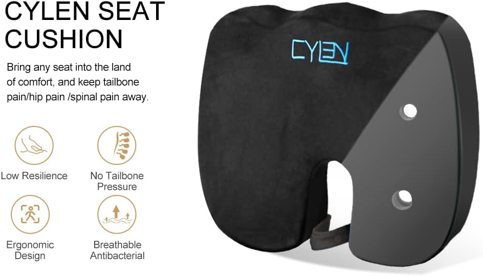 CYLEN Home-Окачена Ортопедична възглавница за кола и инвалидни колички с ефект на паметта, наситен бамбуковым въглища - Моющийся