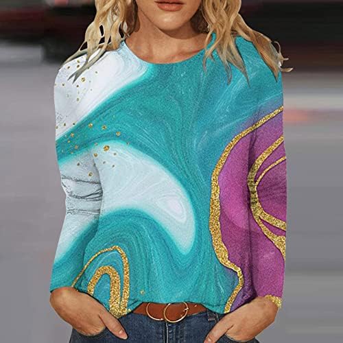 Дамски Блузи с дълъг ръкав, Пуловер с кръгло деколте в Цвят Блок, Туники, Блузи, Елегантни Блузи за Жени