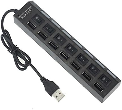 Концентратор с 7 Порта MOKAO LED USB 2.0 Адаптер Хъб за Включване/изключване Захранване За КОМПЮТЪР, Лаптоп BK (черен)