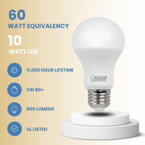Електрически led лампи Feit, еквивалент на A19 мощност 60 W, Без регулиране на яркост, 800 Лумена, Led A19, Цокъл E26, мек