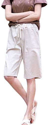 Vcansion Дамски Ежедневни Летни Памучни къси Панталони-Бермуди с Еластичен Колан на съвсем малък с Джобове