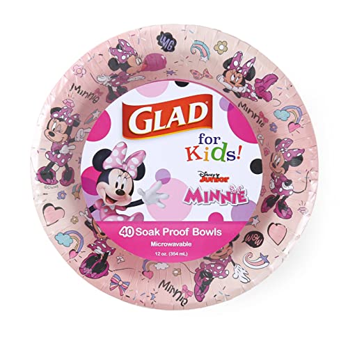 Хартиени чинии Glad for Kids Disney Mickey & Friends 8,5 инча с шарките на Мини Маус в розово грах | Хартиени чинии Mickey & Friends за ежедневна употреба, чиниите на децата за закуски | Харти?