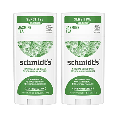 Натурален Дезодорант за чувствителна кожа Schmidt's без сода за хляб за жени и мъже, Жасминов чай с 24-часова защита срещу