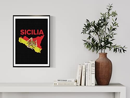 DVWIVGY Карта Сицилия Флаг Диамантена Живопис Комплекти за Пълен Диамант и Планински Кристал Снимки Персонализирани