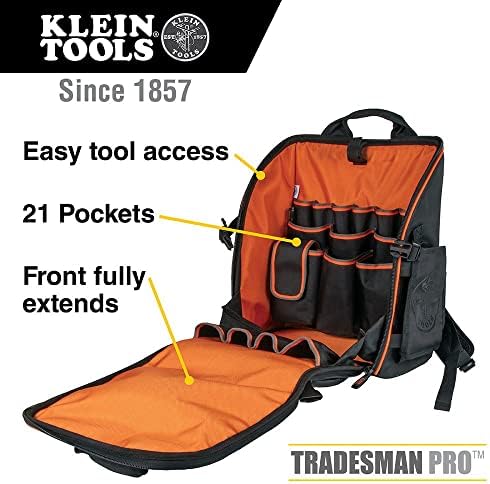 Раница-чанта за инструменти Klein Tools 55482 и гайковерт 32807MAG 7 в 1, магнитен гайковерт има Размери шестоъгълни гайки SAE от 1/4 до 9/16 инча, ръкохватка с подложки за допълнител