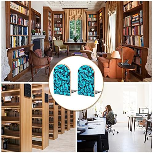 Декоративни Книгата Завършва Blue Монарх Пеперуди, Дървени Нескользящие Поставка За Книги, Притежателите На Настолни Рафтове