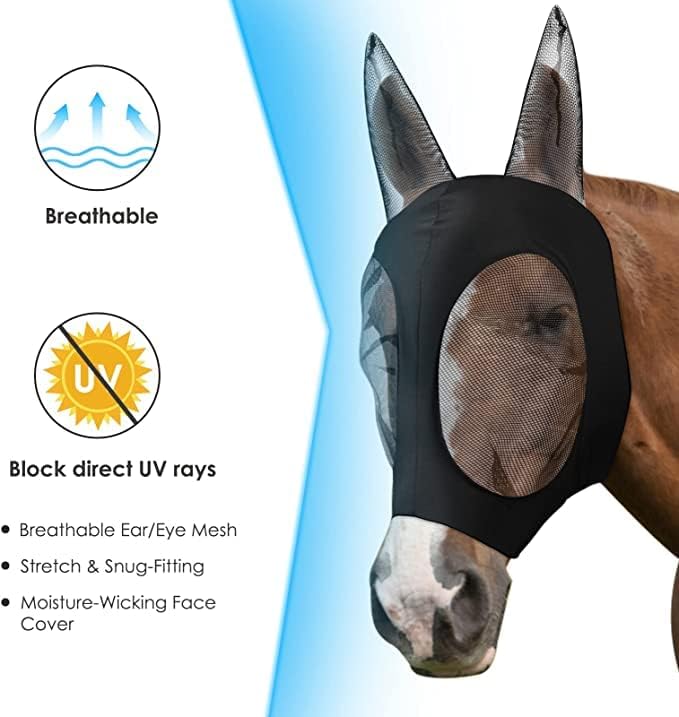 Маска за коня TrustBreech, произведен в САЩ, маска за кон с ушите си, с допълнителен комфорт, мека окото маска