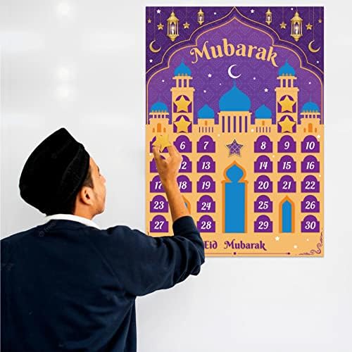Календар Рамадан размер 21x29 см, Многократно Календар за обратно броене Адвент с 30 Стикери във формата на звезди, Дейности на Рамадан към 2023 година за деца, Календари
