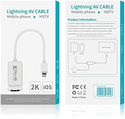 Адаптер Lightning-HDMI Пфи Сертифициран Цифров конвертор с конектор за свързване на аудио-на екрана 1080P AV със зареждането, Съвместим с iPhone12, 11, iPad, iPhone, iPod на HDTV/проектор/мон