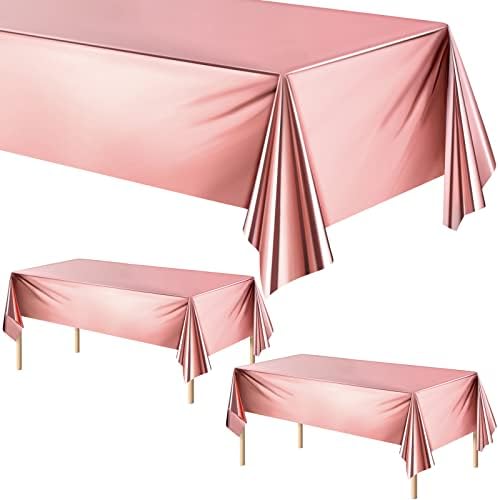 TURSTIN 3 Опаковки, Покривката от фолио Розово Злато, Покритие на Масата 54x108 Инча, Правоъгълна Лъскава Покривка, Водоустойчив