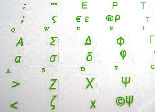 Гръцки Прозрачен Фонови Етикети на Клавиатурата с Зелени Букви за Настолни компютри ПРЕНОСИМИ компютри