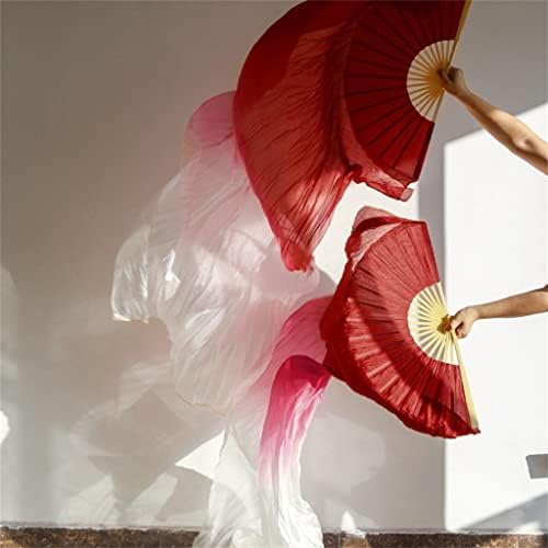 SLYNSW Истински Копринени Вентилатора за танц на корема с копринен воал Класически размер, Оребрени Копринени вентилатора,