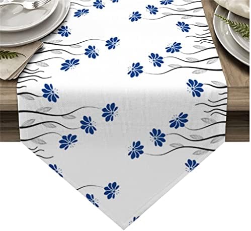 ZLXDP Синята Настолна пътека с флорални растение, Покривка за Сватбена партита, Декорация на кафе на масата за хранене,