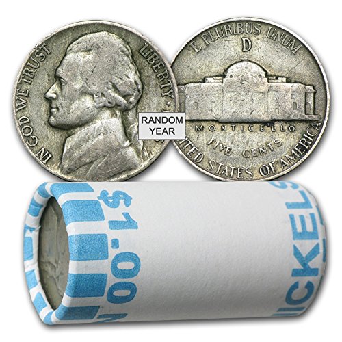 1942 PDS - 1945 САЩ Джеферсън Втората световна война Военен Никел, 35% сребро 1 dollar 20 монети, Деноминирани 5 цента Среден тираж до глоба