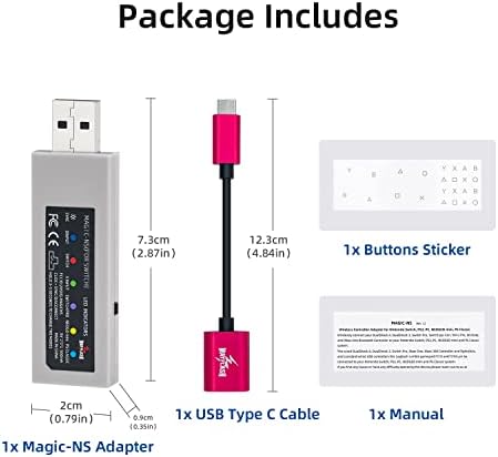 Mcbazel Mayflash Magic-NS Безжичен Контролер PS5 PS4 PS3 Switch Pro, Бойна Палка, Адаптер за PC, Nintendo Switch NeoGeo Mini с кабел USB-Type C OTG, Калъф За съхранение слот за карти