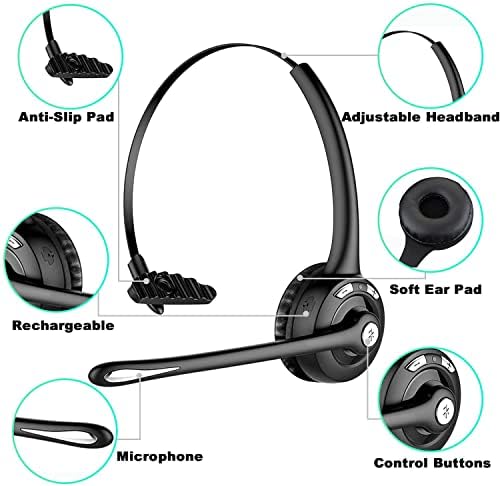 EMHFLYFN Bluetooth-Слушалки с микрофон 12 Часа в режим на разговор за Шофьор на камион, Безжични слушалки за Call
