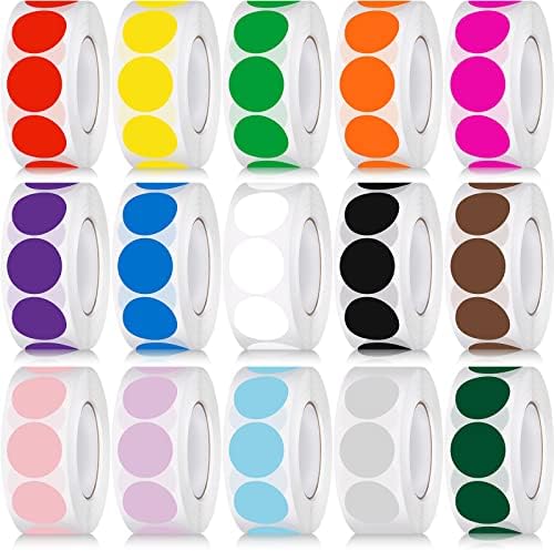 15000 броя 3/4-Инчов Кръгли етикети с цветови кодове, Ролкови Самозалепващи Етикети Обикновена Полка точки, Цветни