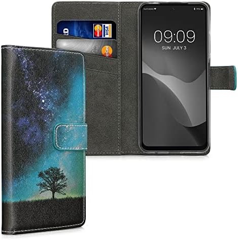 чанта-портфейл kwmobile е Съвместим с Xiaomi Redmi Note 11 / Note 11S - Калъф от изкуствена кожа - Cosmic Nature Синьо/Сиво /Черно