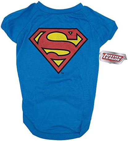 Тениска с логото на DC Comics, Супермен за домашни любимци, Средна (M) | Костюм на супергерой за кучета, синьо | Тениски за