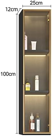 BDDIE 3 Нива, шкаф за баня, Висок Тесен шкаф с врати и осветление, за малки помещения, Кухненски Стенен шкаф, Шкаф