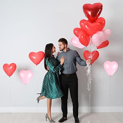 50 Бр. Балони със Сърца, Червено, Розово, Латексови Балони със Сърца на Св. Валентин, Годишнина от Сватба, на Участието,