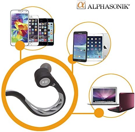 Слушалки Alphasonik ASE300BT Bluetooth, Безжични спортни слушалки V4.0, Водоустойчиви слушалки за бягане с вграден микрофон за тренировки, защита от пръски IPX5, ергономичен дизайн