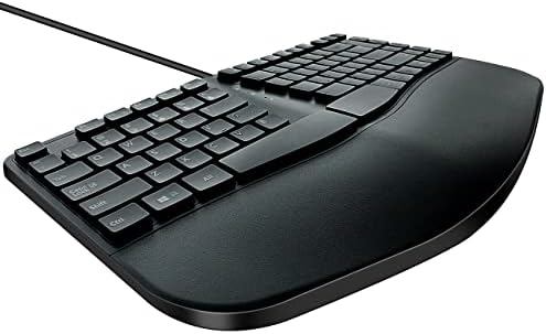 Компактен ергономична клавиатура MCSaite Wired - USB Разделена клавиатура с мека подкрепа на китката и дланта, съвместима с PC и Windows XP/7/8/10