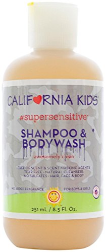 California Kids Super Sensitive Шампоан и омекотители за тяло | на растителна основа, сертифицирани от USDA) | Хипоалергичен | Нежен Детски шампоан и омекотители за тяло без мирис за
