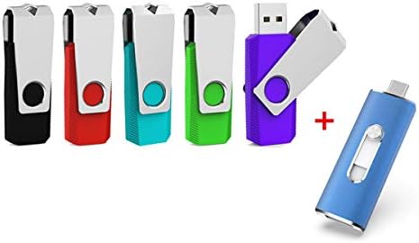 Aiibe 5 Опаковки Цветни флаш памет USB 2.0 с капацитет от 32 GB и 1 БР. Син кит флаш памети 2 в 1 с капацитет 128