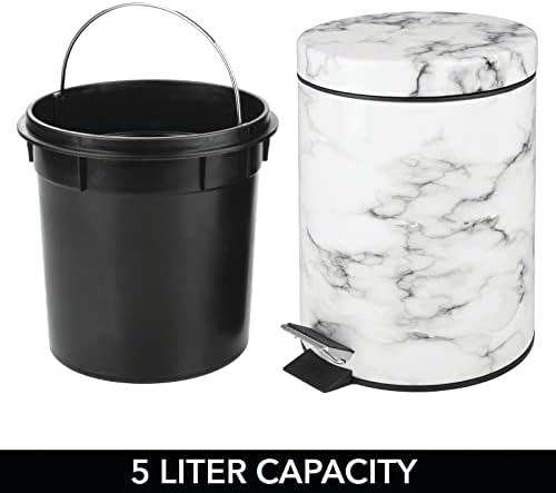 mDesign Телена Четка /Държач за тоалетна от стомана / пластмаса и Кръгло Стъпално кофа за боклук с обем 1,3 литра /