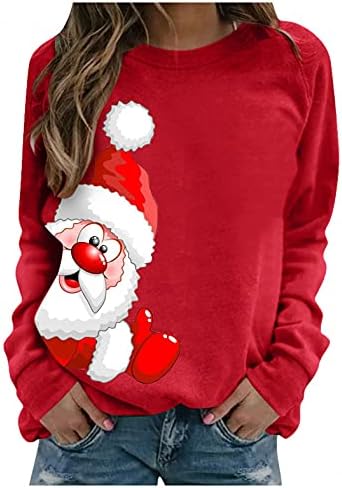 iCODOD Коледни Дамски Потници, Тениски с Принтом Дядо Коледа, Hoody с Дълъг Ръкав, Ежедневна Блуза, Пуловер