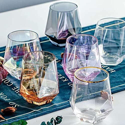 MOBEBI Чаша за вино, Стъкло, Комплект от 2 чаши с форма на диамант, Скъпа и уникална бар, прибори, Стилна